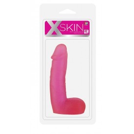 Розовый фаллоимитатор с мошонкой XSKIN 6 PVC DONG - 15,2 см.