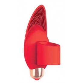 Красный вибростимулятор с петелькой под палец - 8 см.